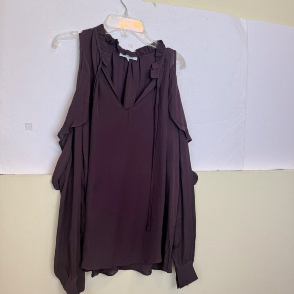 Parker Marjorie Silk Ruffles Boho Balloon Sleeves Shoulder Blouse Top V Neck S - Picture 2 of 16